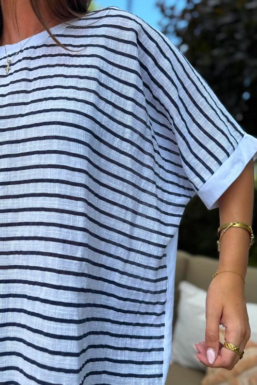 Below Deck Cheesecloth Stripe Tee White